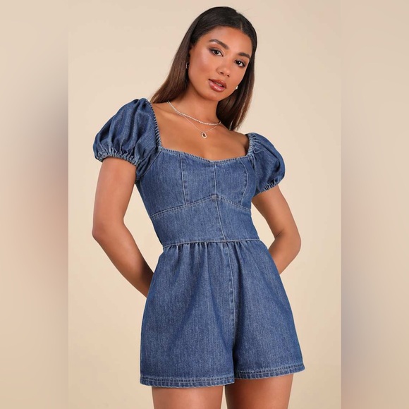 Lulus Pants - NWT Lulus Feylith Medium Wash Denim Romper
